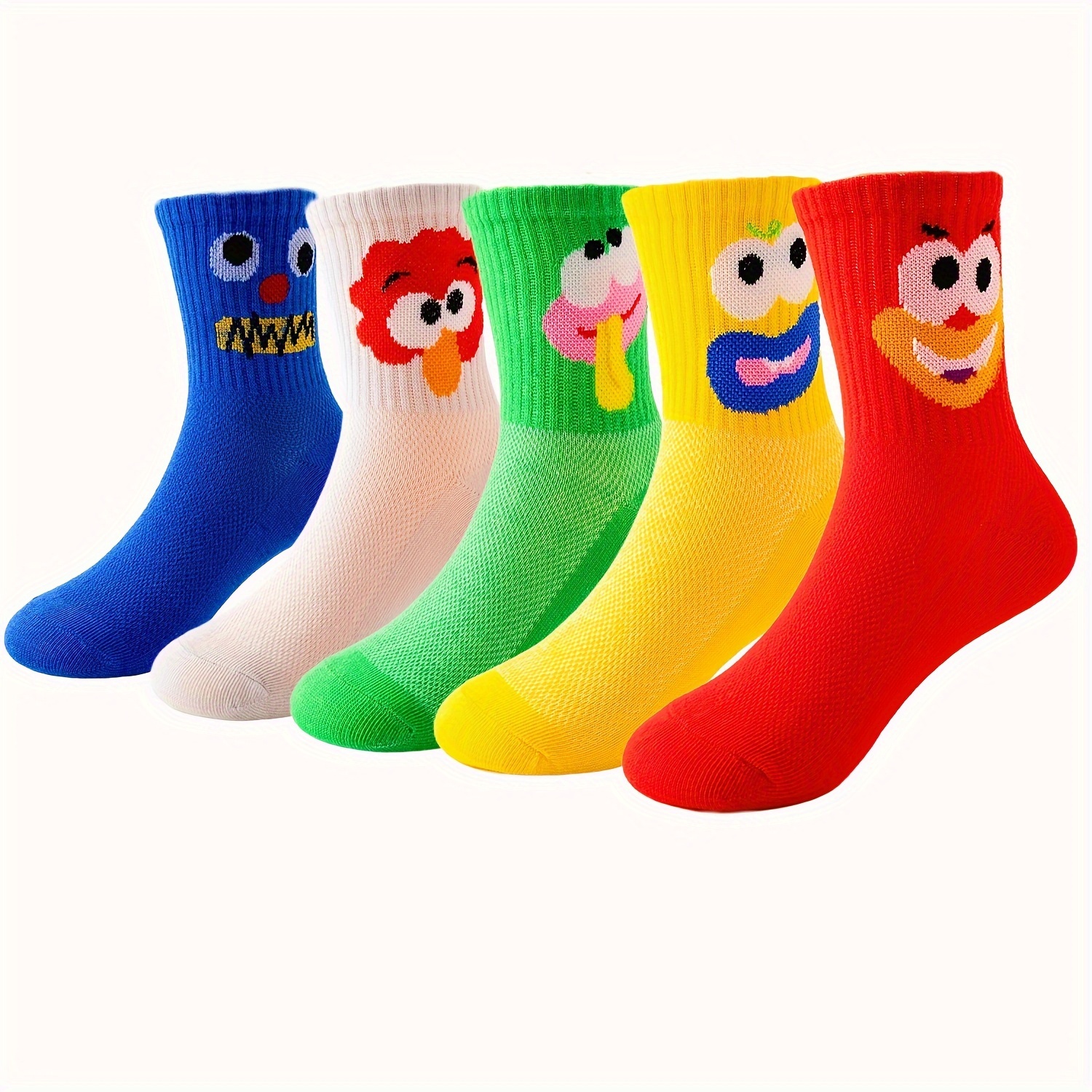 

5 Pairs Of Kid's Cotton Blend Fashion Cute Pattern Crew Socks, Comfy Breathable Soft Socks For Spring And Summer