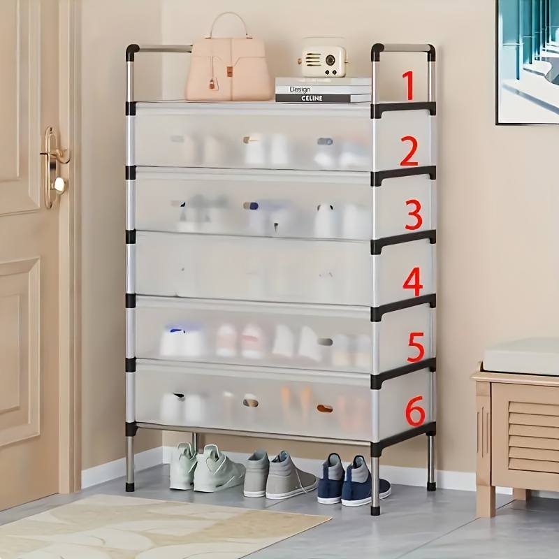 

6-7 Tier Shoe Rack With Dustproof Cover - Metal Stackable Shoe Organizer For 18-21 Pairs, Easy , Space-saving Design, Storage For Entryway, Closet, Bedroom, Garage