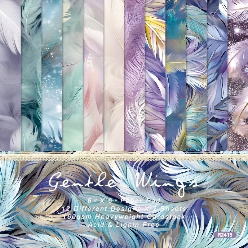 

Gentle Wings: 24 Pieces Of 6" X 6" Paper Pad With 12 Different Designs, 160gsm Heavyweight Cardstock, Acid & Lignin Free - Perfect For Diy Albums, Scrapbooking, And Card Making