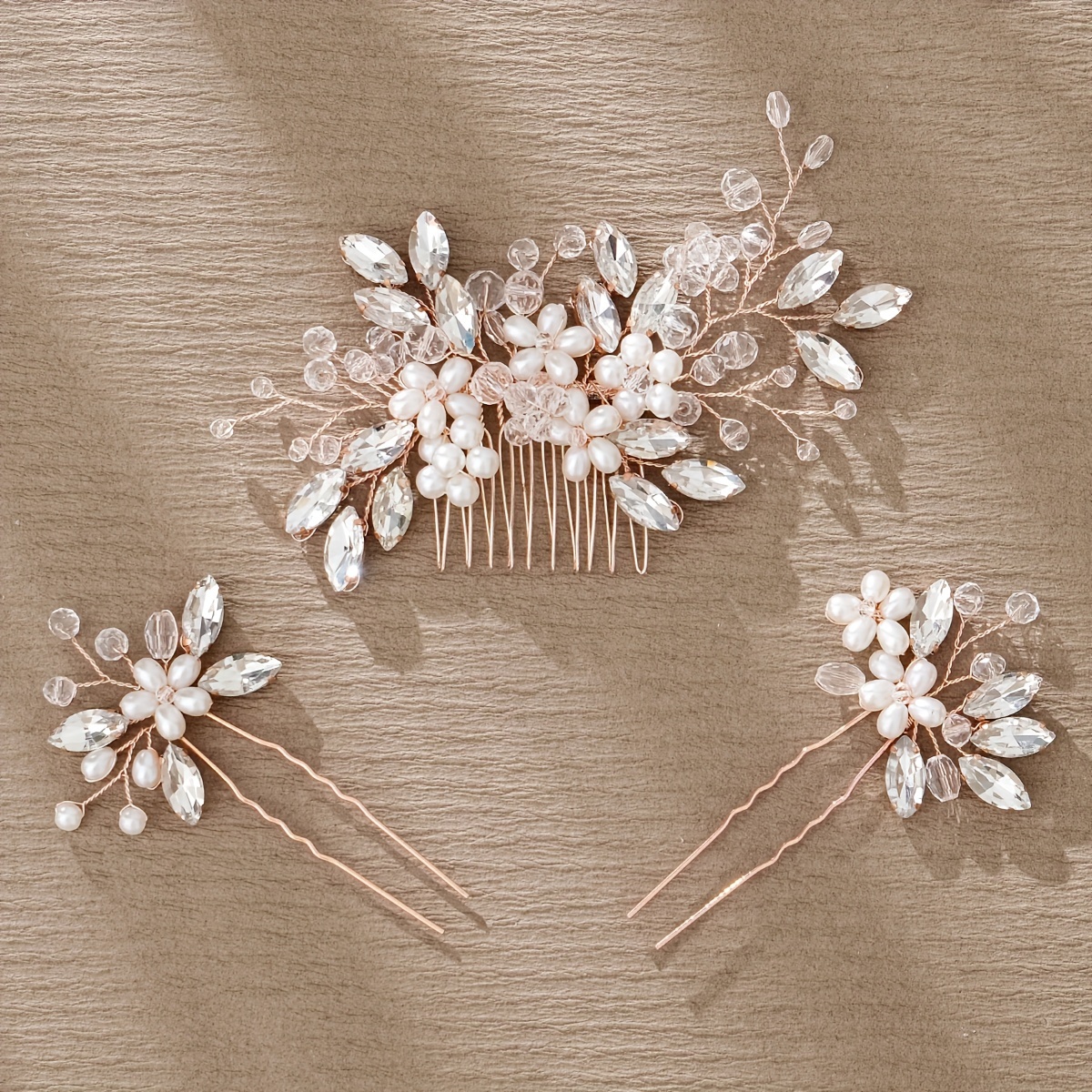 

3pcs/pack Bridal Wedding Accessories, Romantic Handmade Faux Pearl Floral Hair Comb Set, Versatile Imitation Crystal Hair Pins, Elegant Hairstyling Updo Kit