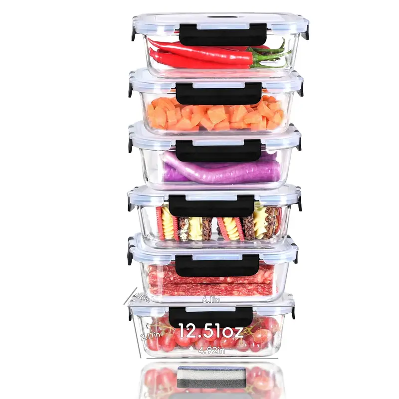 4 piece glass container set 1520ml 51 4oz 6 4cup microwave safe bpa free reusable food containers with secure latches Product details 8