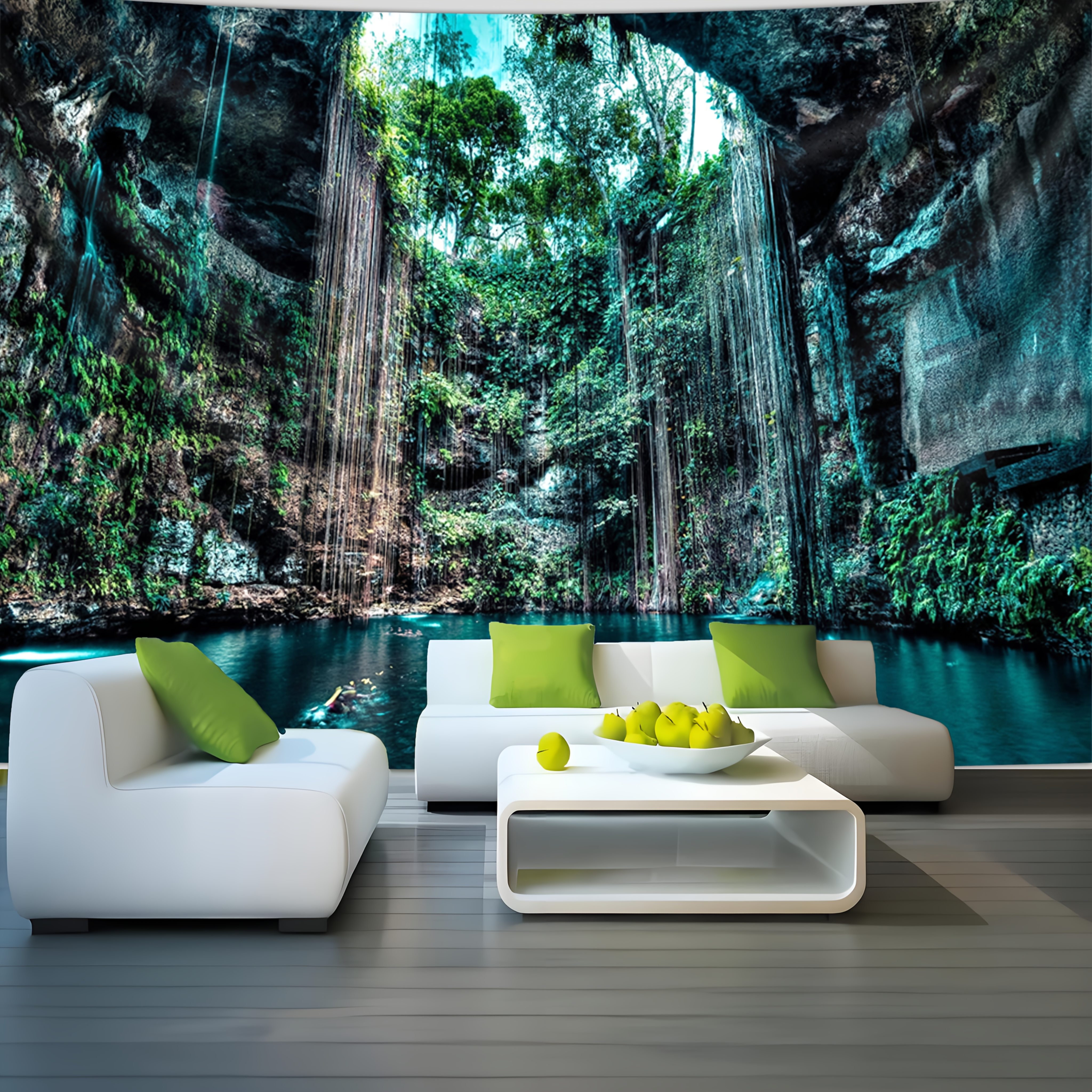 Natural Cave Swimming Pool Wall Tapestry Large Landscape Decor_voghion.com