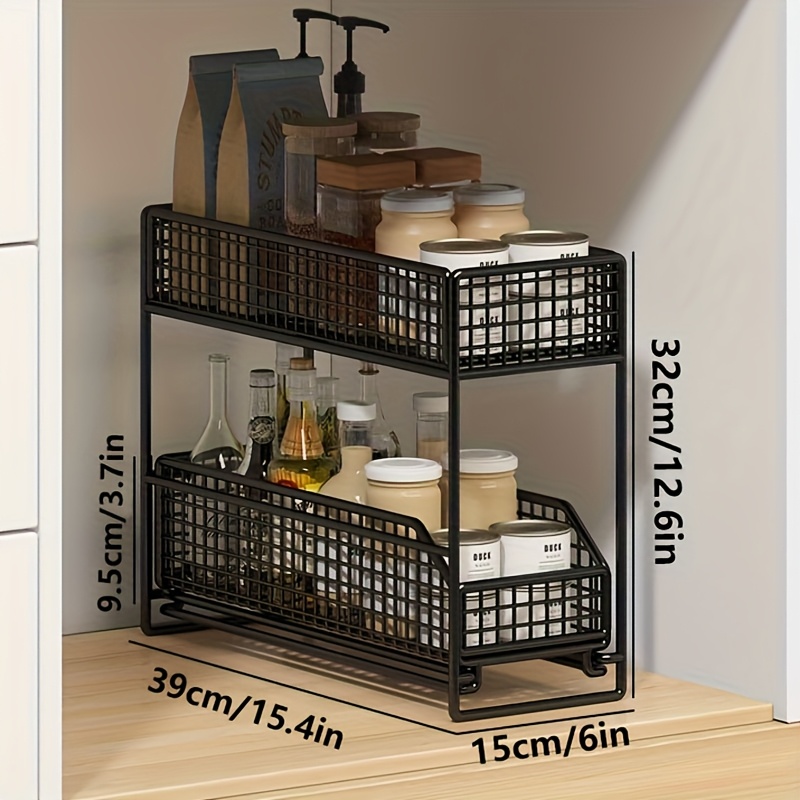 a large capacity under sink storage rack multifunctional metal organizer with shelves for bowls dishes and condiments an   for kitchen cabinet space kitchen storage rack black white Product details 9