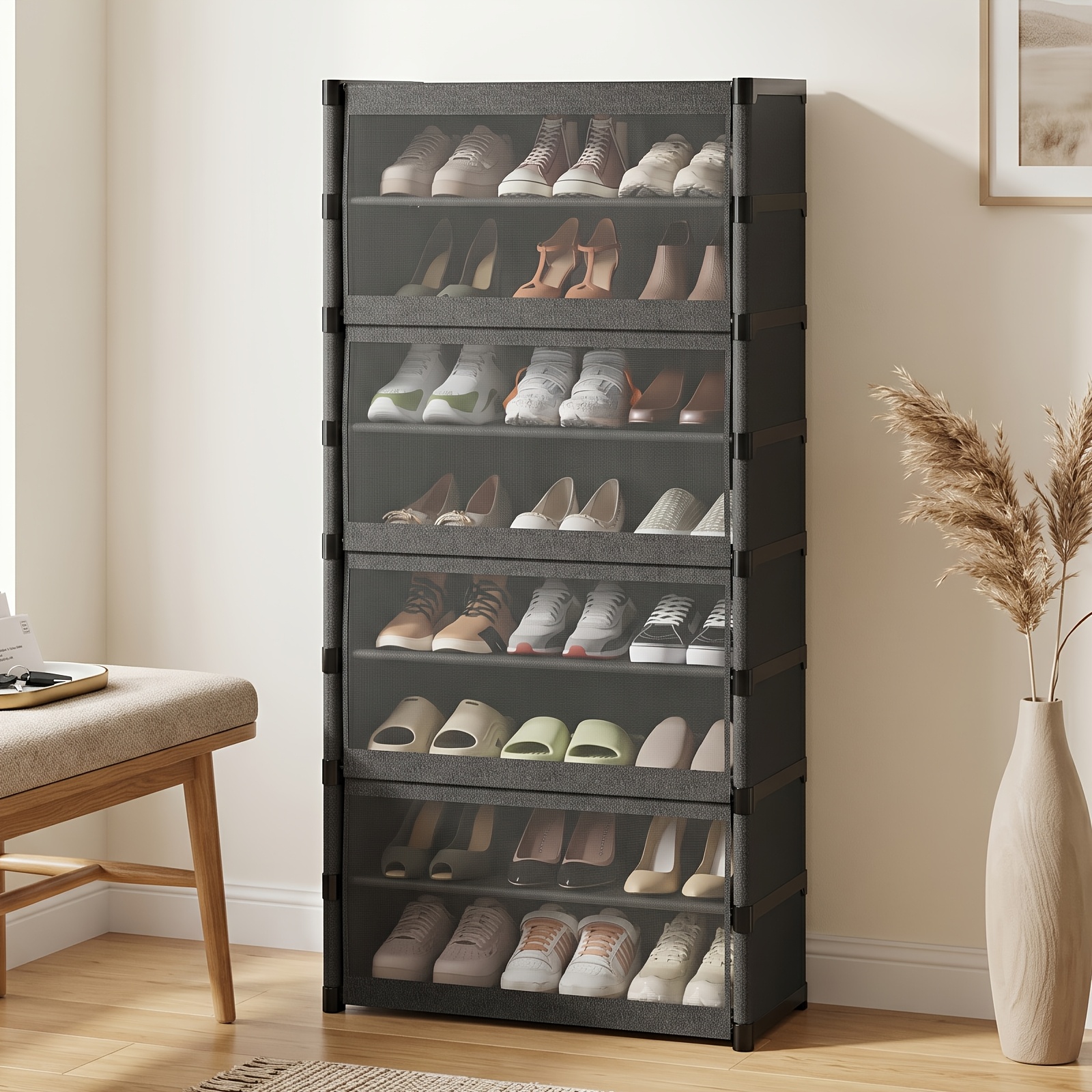 Image of 1pc Shoe , Dust Proof Transparent Shoe Rack, Large Capacity Shoe Shelf, Space Vertical Shoe Organizer For Entryway, Bedroom, Living Room, Hallway
