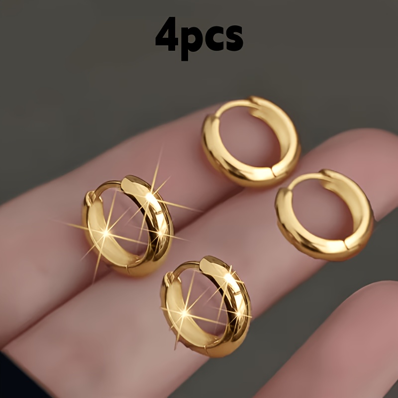 TEMU 4pcs Minimalist Hoop Earrings For Women, Light Luxury High-end Feel, Elegant And Designer High-quality Earrings, Suitable For Wedding Banquets,