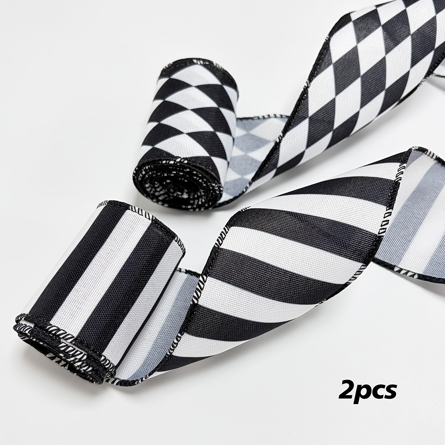 TEMU 2 Rouleaux de Noirs et Blancs Classiques à Rayures et avec Bordille, Largeur 6.3CM - Idéal pour Noël, Halloween, Thanksgiving, Saint-Valentin,