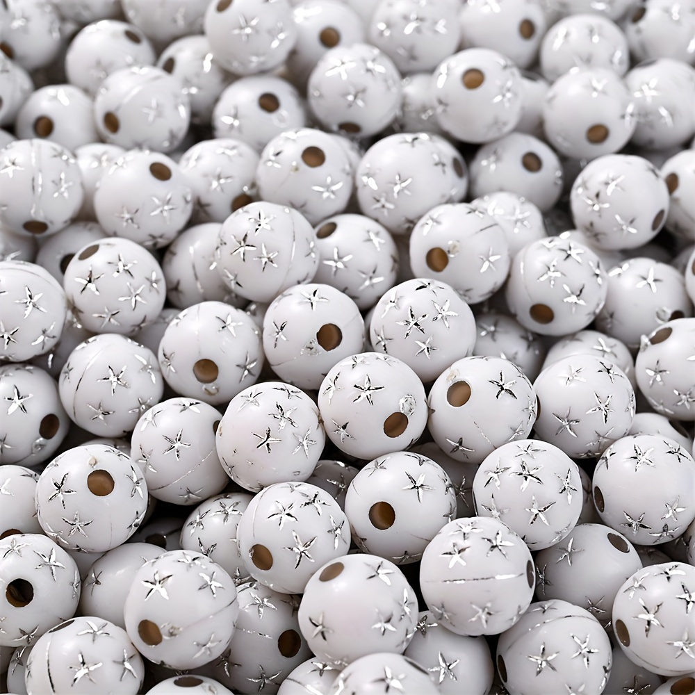 100pcs 8mm Acrylic Star Pattern Beads in Gold Starry Sky Design for Jewelry Making and Crafts