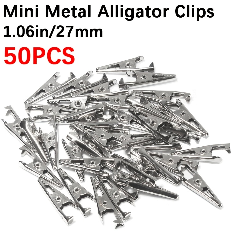 TEMU 50pcs 1.06in / 27mm Mini Metal Alligator Clips, Crocodile Clamps Plated Test Line Spring Clamps, Crocodile Clips For Laboratory Electric Testing