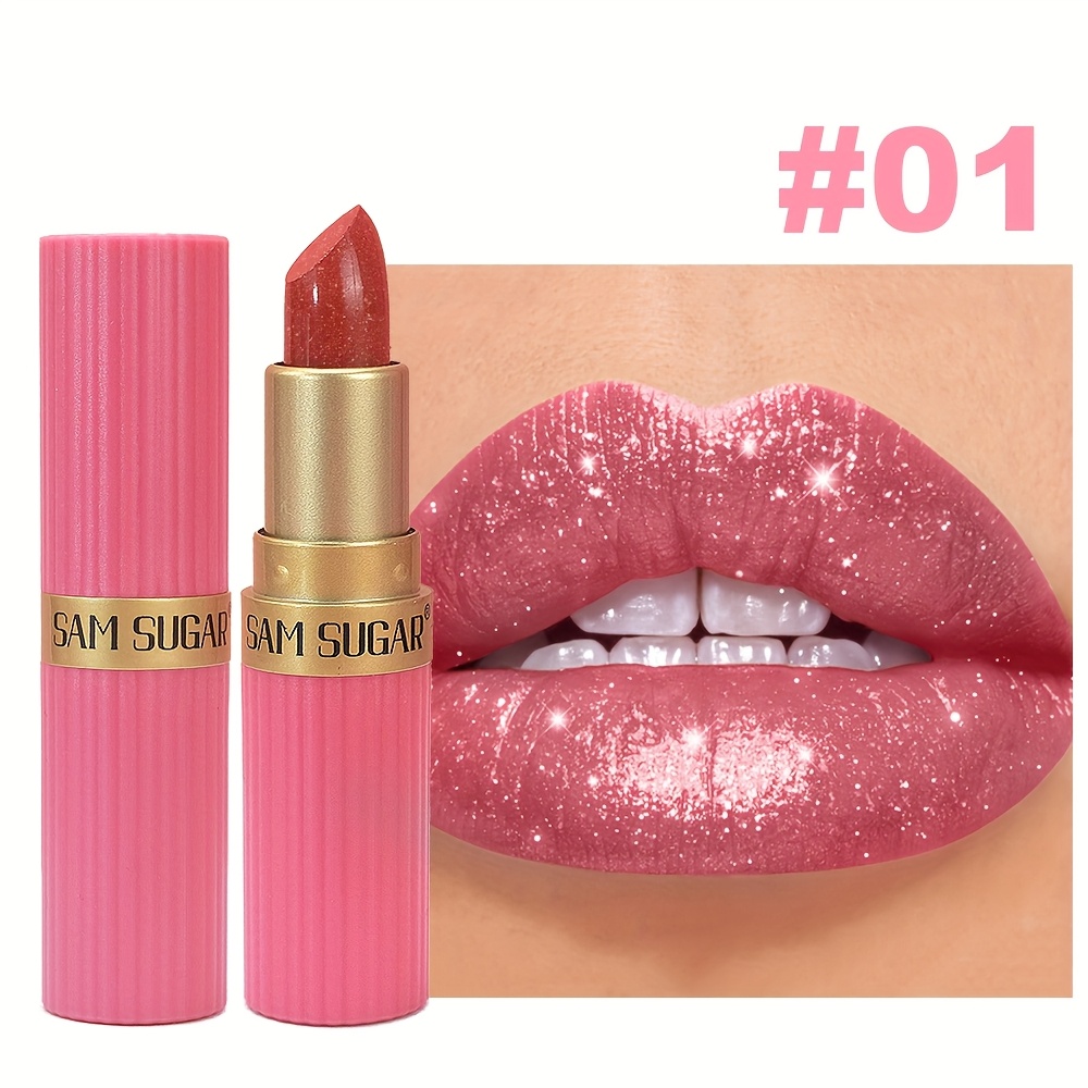 Image of 1pc Coral Pearlescent Lipstick - Waterproof, Long-lasting Shimmer Lip Gloss, Non-sticky Formula, Easy Application For Types