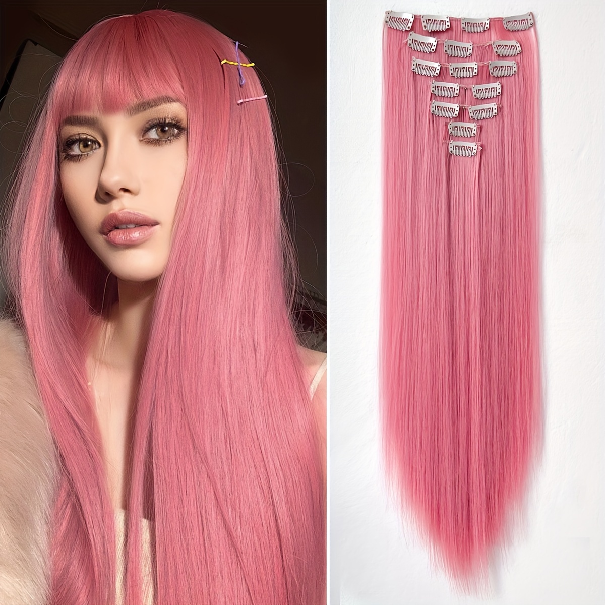   22 inch long wavy clip in synthetic hair extensions gradient blonde to brown versatile natural looking for all genders and   details 1