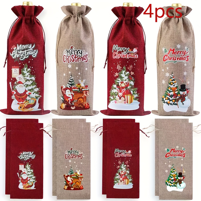 Image of 4/16pcs Christmas Red Wine Gift Bags, Reusable Wine Bottle Gift Bags, 5.9*13.78 Inches Christmas Tree Holiday Wine Bulk Packaging, Suitable For Christmas, Thanksgiving, Holidays, Parties