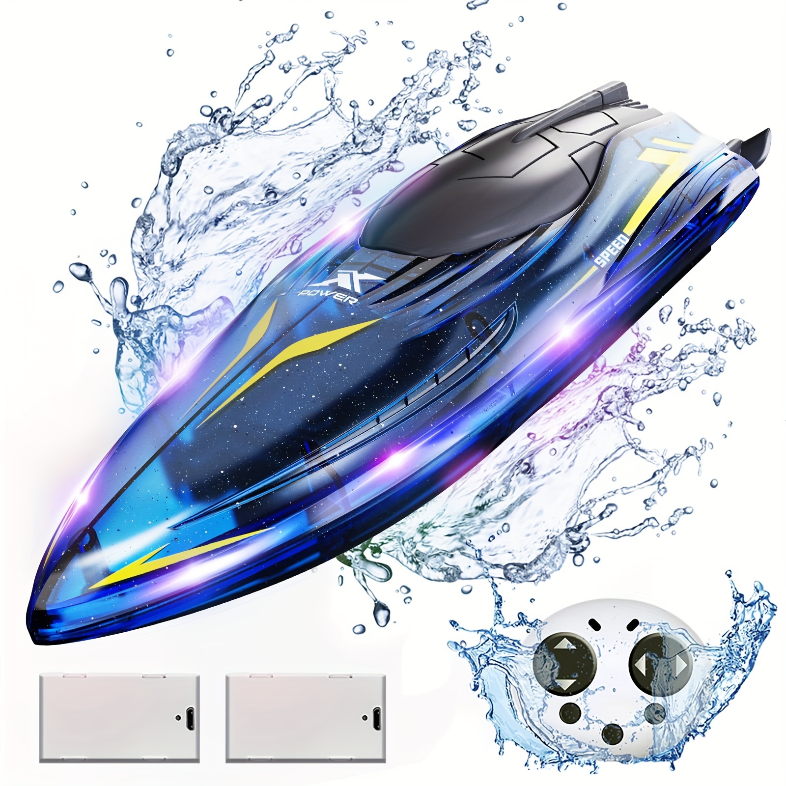 

Tecnock Rc Boat With Led Lights- 2.4ghz Remote Control Boat For Pool And Lakes, 360° Flip Stunt Racing Boats With 2 Modular Rechargeable Battery, Gifts For 8-12 Boys Girls Kids