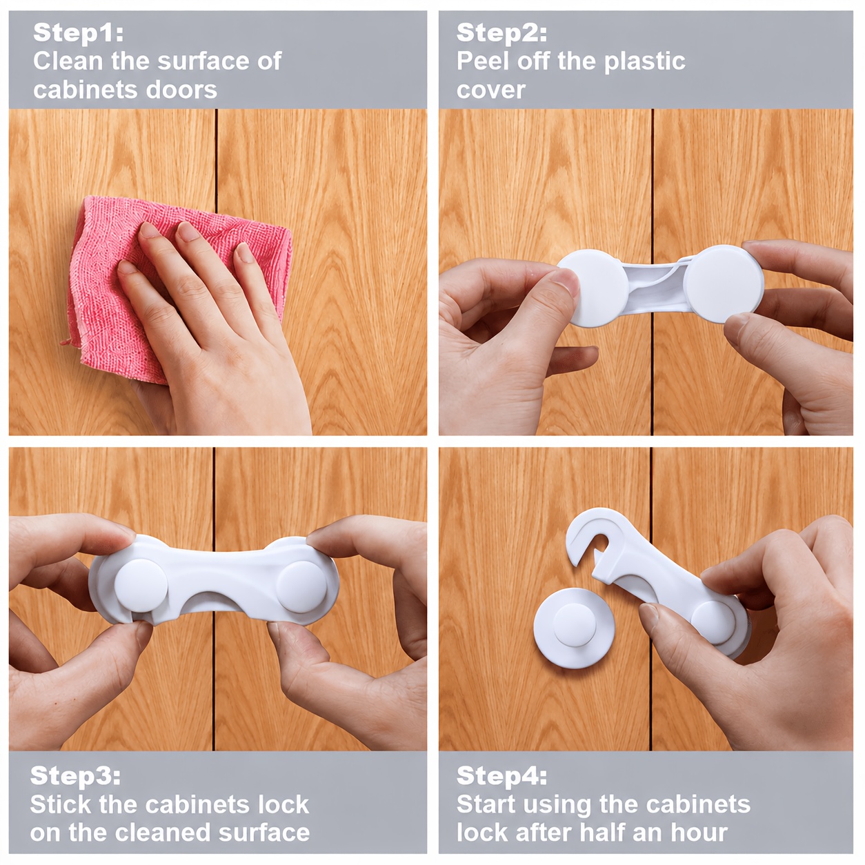 5-Pack 360° Rotating Cabinet Door Catch Locks, No-Drill Self-Adhesive