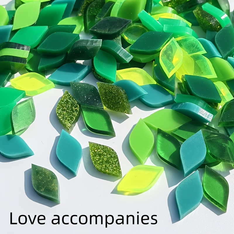 TEMU 33pcs Of Leaf-shaped Acrylic Mosaic In Various Colors (1.6*0.8cm/0.63*0.31in), Suitable For Candle Holders (blue, Green, Mixed Colors, Glitter