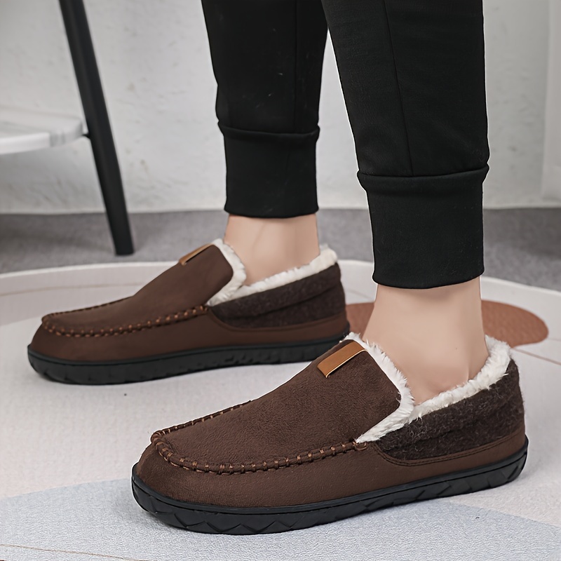 

Fleece-lined Loafers, Warm Comfortable Slip-on Shoes, Solid Color Casual Fashion, Round Toe Eva Sole, Indoor Outdoor Footwear, Ideal Gift For Fall/winter