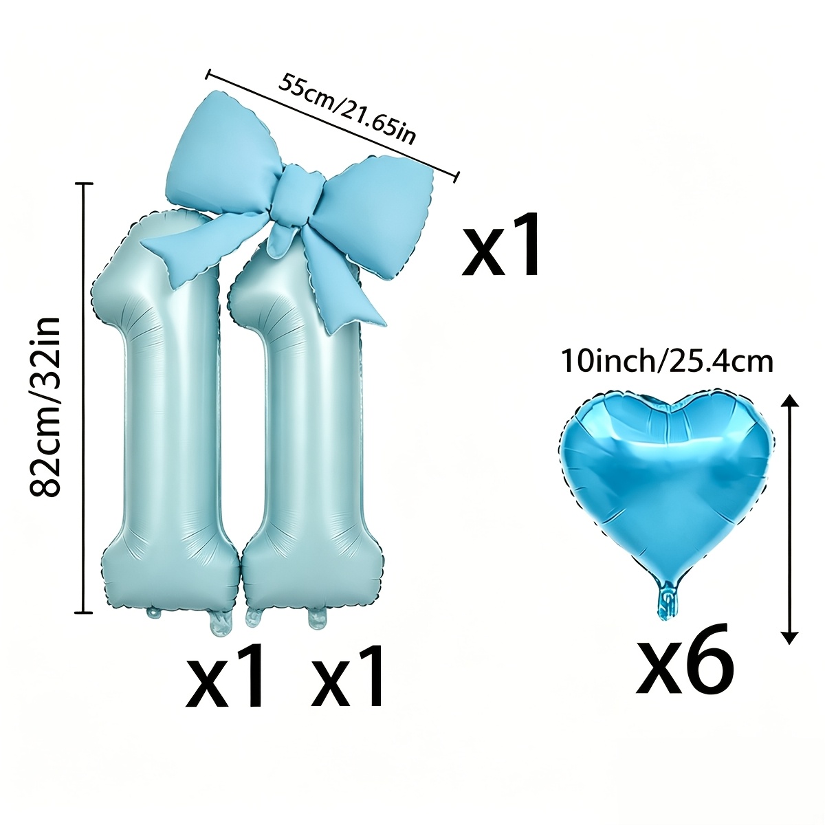 TEMU 9pcs/set - 32inch Blue Number Balloon 11 Digital Balloon With Balloon With Blue Heart Balloons For Blue Shower 11th Happy Birthday Party