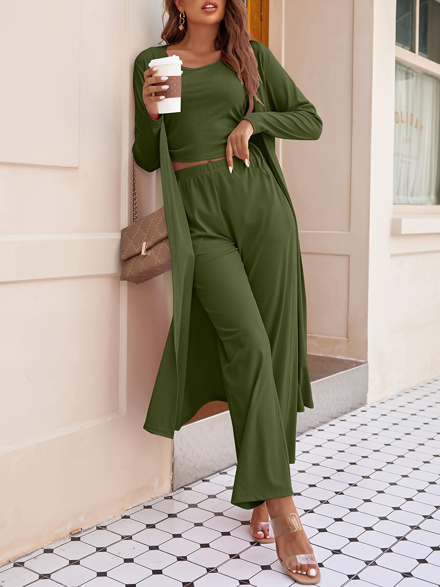 MEROKEETY Women's Lght Blue Pece Overszed Top Wde Leg