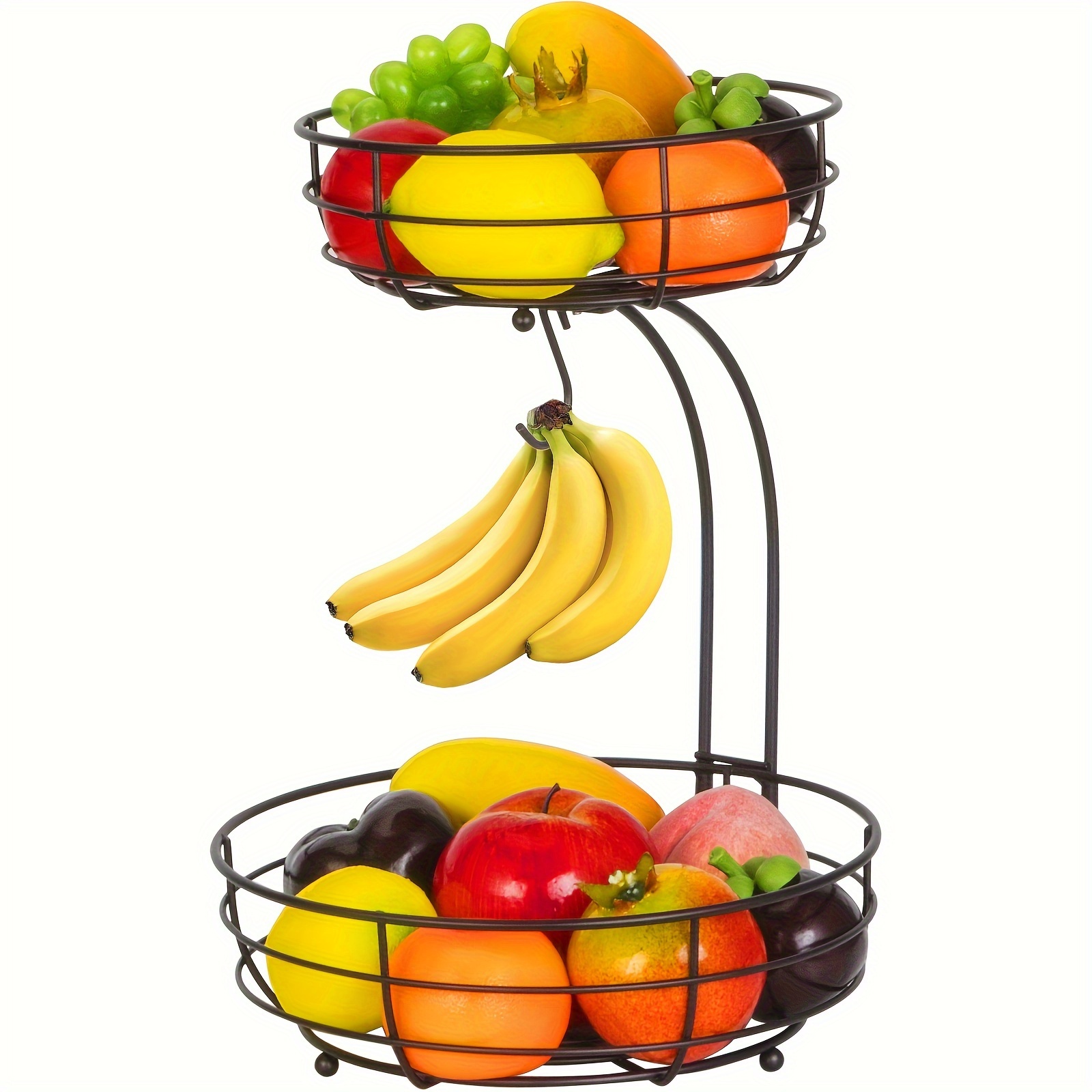 

2 Tier Fruit Basket With Banana Hanger, Vegetables Fruit Bowl Storage With Banana Holder, Metal Wire Basket Fruits Stand Organizer For Fruit Bread Veggies