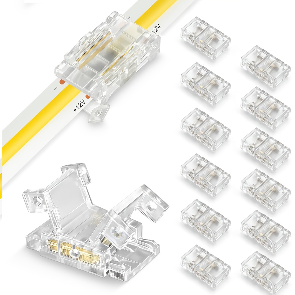 E-shop 13er Pack 2Pin 8mm LED Streifenverbinder, lötfreier LED Band Lichtverbinder, transparenter Streifen zu Streifen, kabelloser, lückenloser
