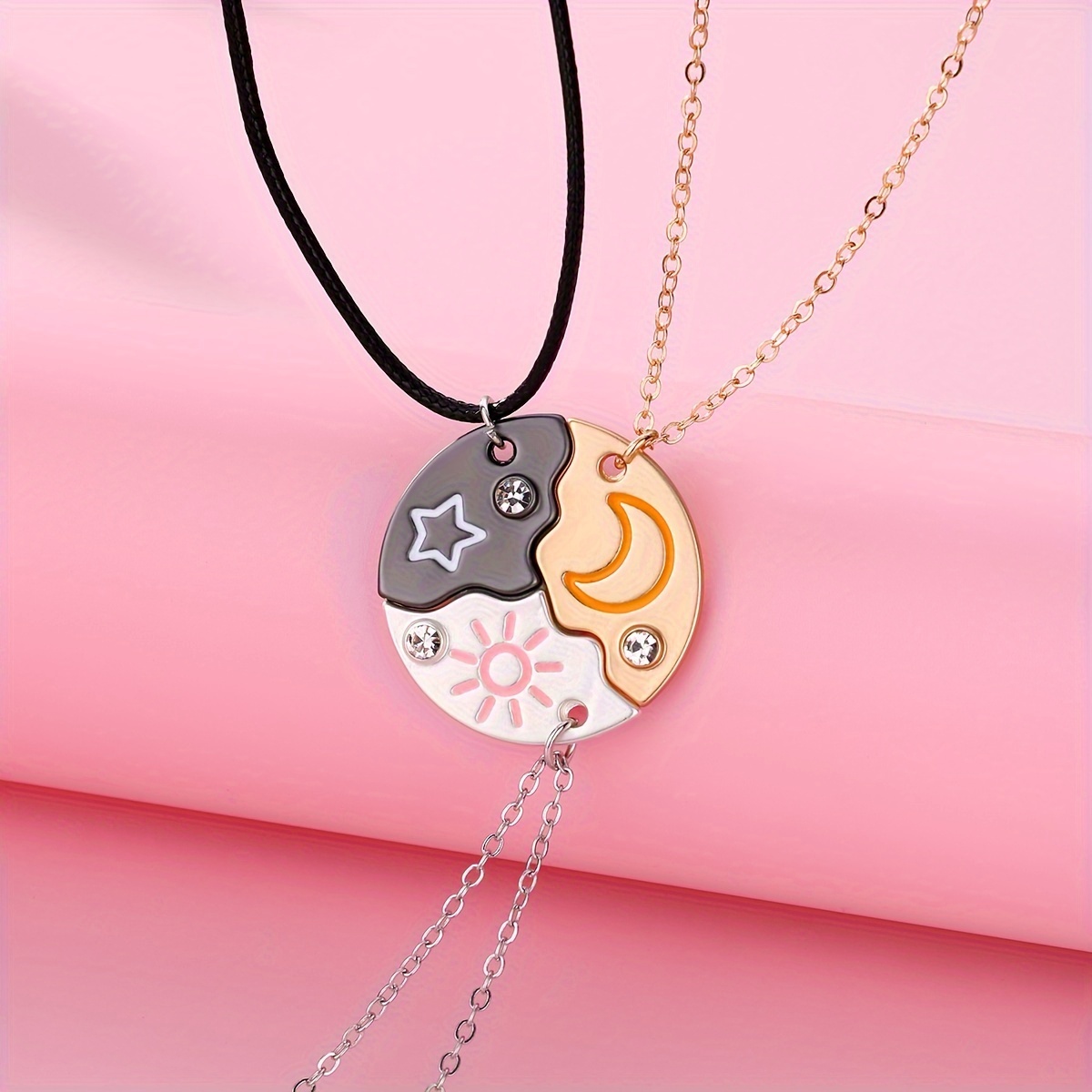 

3pcs/set Sun Moon Star Pendant Necklace Best Friend Couple Necklace Fashion Personality Lovely Elegant Versatile Daily Wear Jewelry