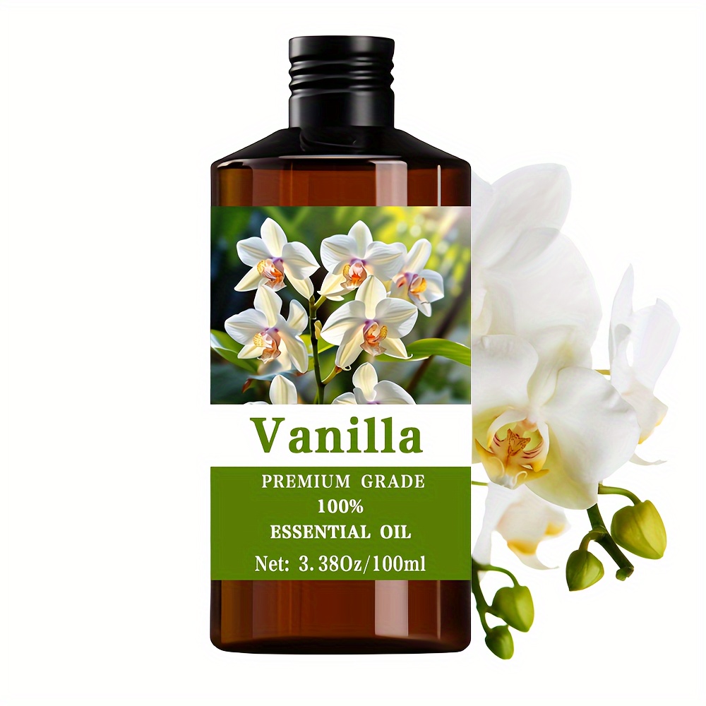 100 ml/3,38 fl.oz d'huile essentielle de vanille, entièrement pure et naturelle, adaptée aux soins des ongles, des cheveux et de la peau, ainsi qu'aux massages et aux humidificateurs. Cette huile essentielle hydratante est idéale pour les hommes et les femmes, favorisant la relaxation et la méditation.