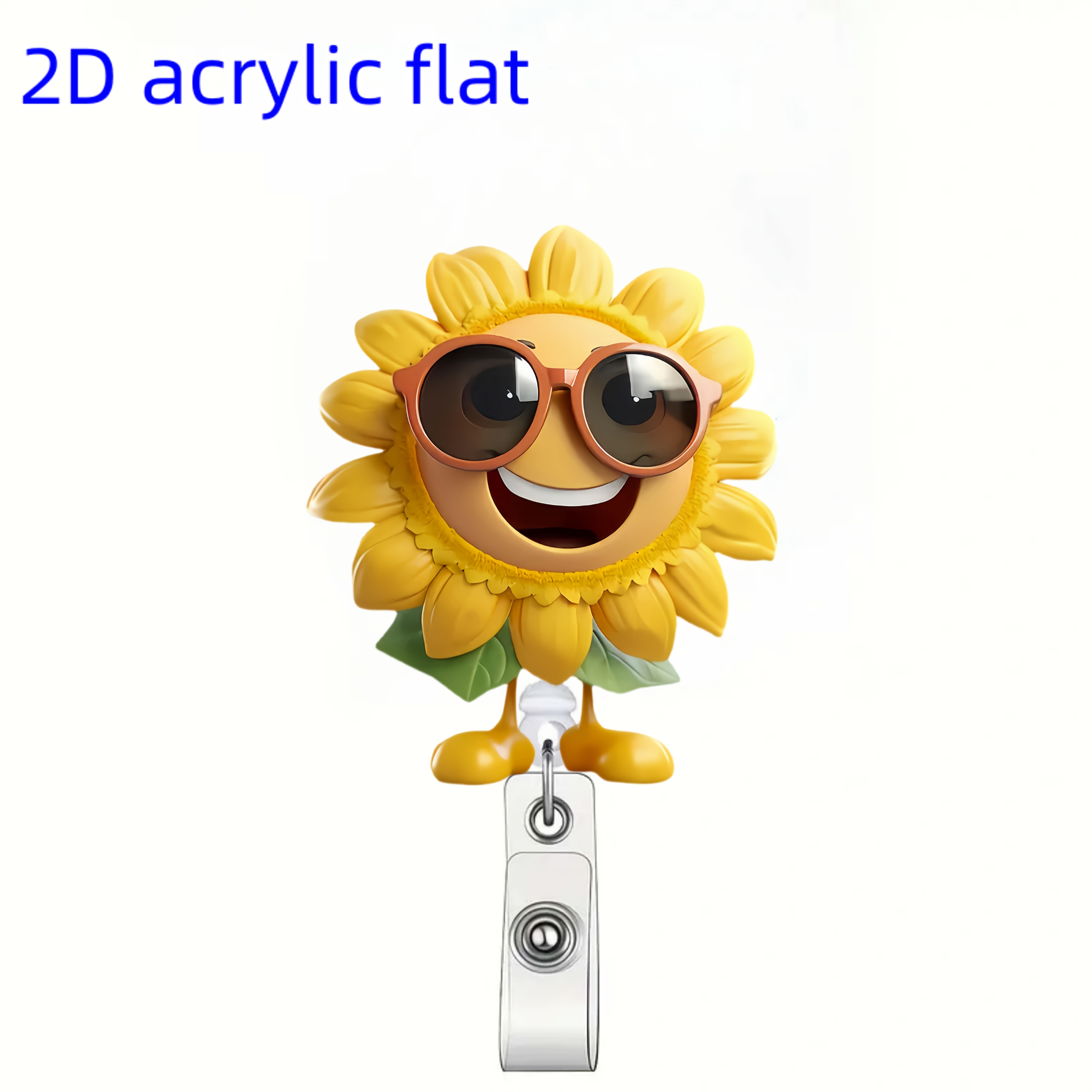 TEMU [2d Flat] 1pc Retractable Badge Clip Of 2d Acrylic Glasses Sunflower, Durable Nylon Rope, With Id Badge Lanyard, Suitable For Office Nurses,