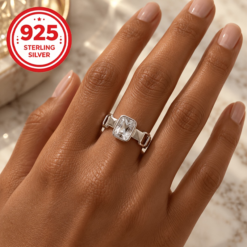 925 Silver Hypoallergenic Adjustable Open Hollow Chain Geometric Ring