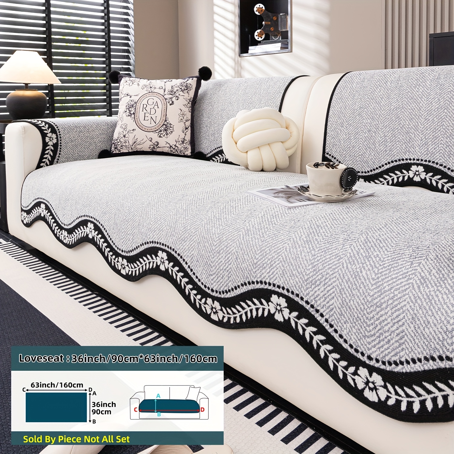 TEMU 1pc Modern Retro Snow Neil Wave Lace Design Anti-slip Sofa Cover - Pet-friendly Machine Washable Sofa Types, Premium Chenille Fabric With