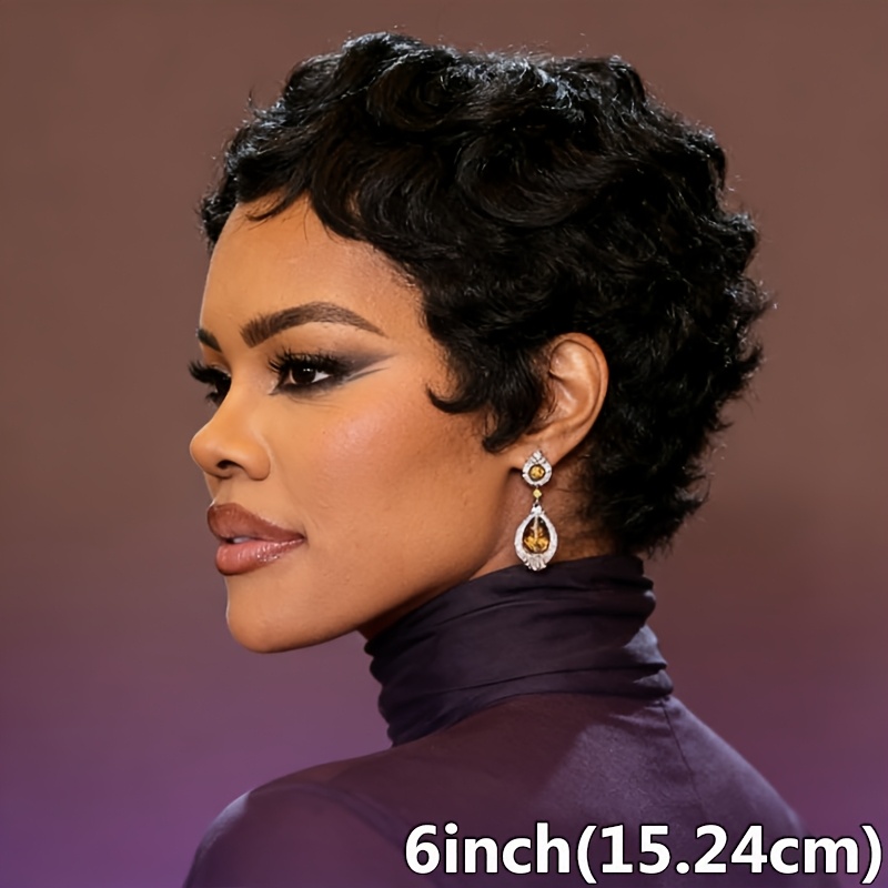 TEMU This Brazilian Human Hair Wig For Women Is Designed To Match . It Features A Short Cut With 180% Density, Is Curly, And Is Machine- Everyday