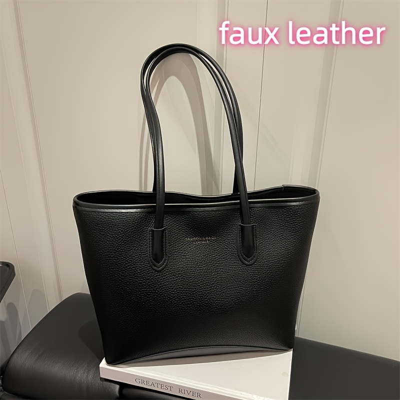 TEMU Women's Handbag: Vintage Mini Commuter Tote Bag, Simple Versatile Single Shoulder Bag, Lychee Texture Contrast Color Handbag, Elegant Korean