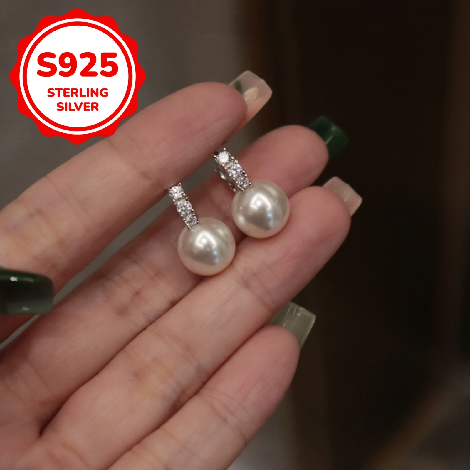 Women's 925 Silver Minimalist Imitation Pearl Hoop Earrings