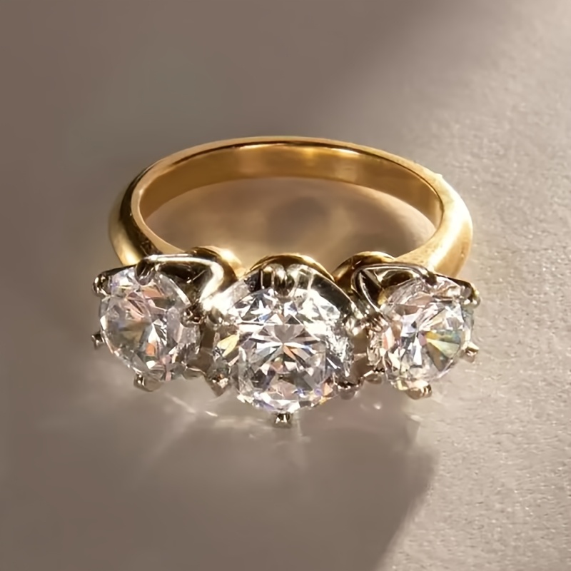 TEMU 1pc 6-claw Pave Double-tone Copper Micro-pave Ring