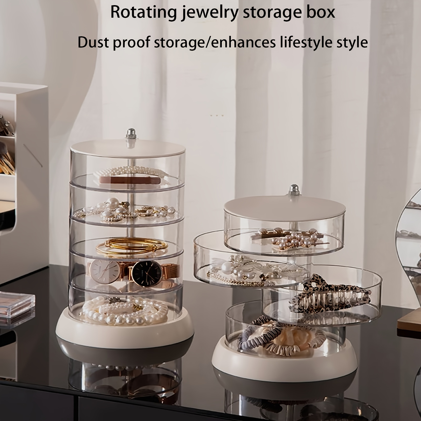 

Rotating Multi-layer Jewelry Organizer - Transparent Storage Box For Earrings, Hair Clips & Accessories - Contemporary Oval Design