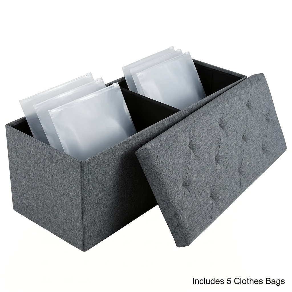 TEMU Pouf panca contenitore pieghevole da 43 pollici, con seduta imbottita e spaziosa, capacit� di peso 660 libbre, telaio in legno massello, design