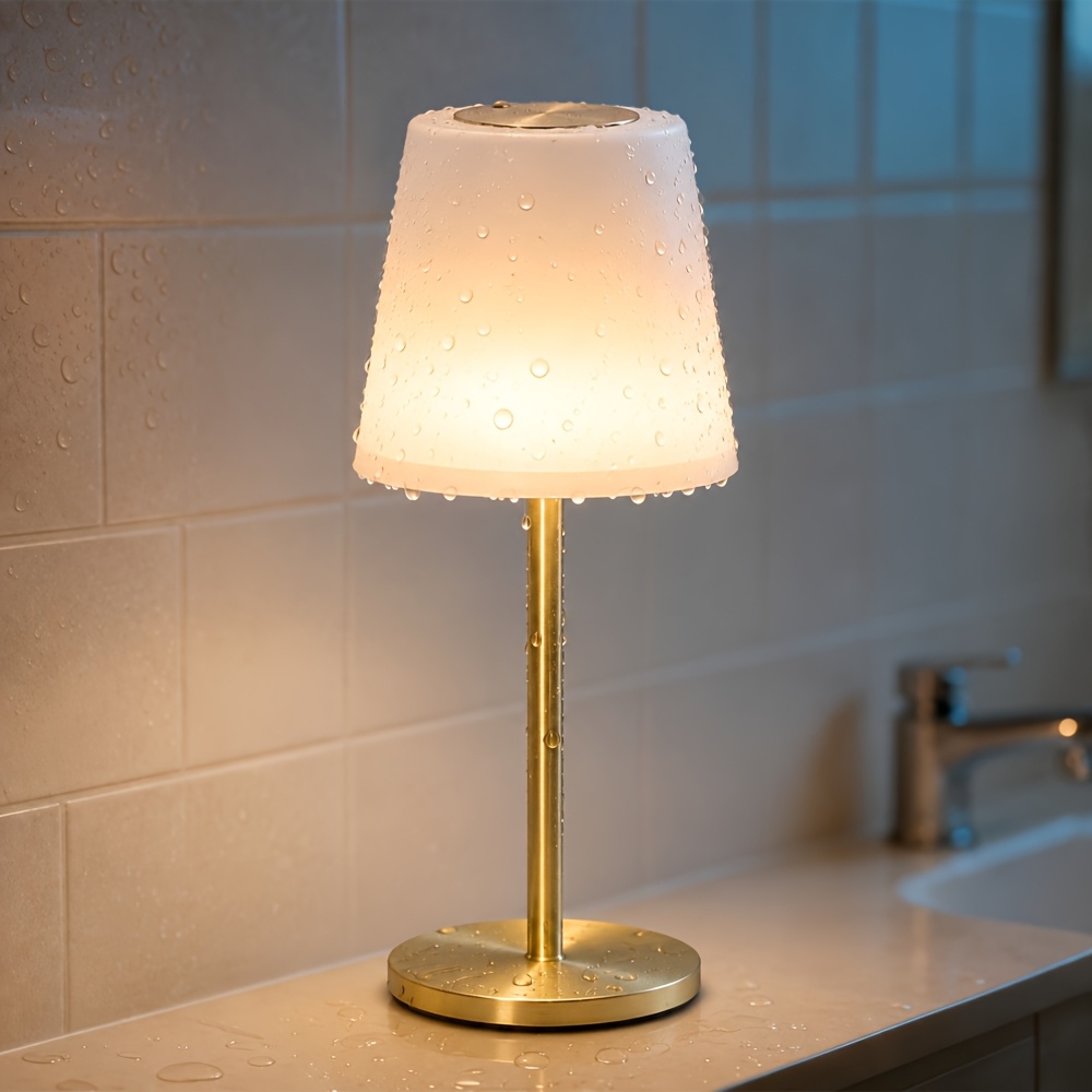 TEMU Ip65 Waterproof Shower Lamp, Touch Control Rechargeable Bathroom Table Lamp, Usb Wireless Charging Led Ambient Night Light With Frosted