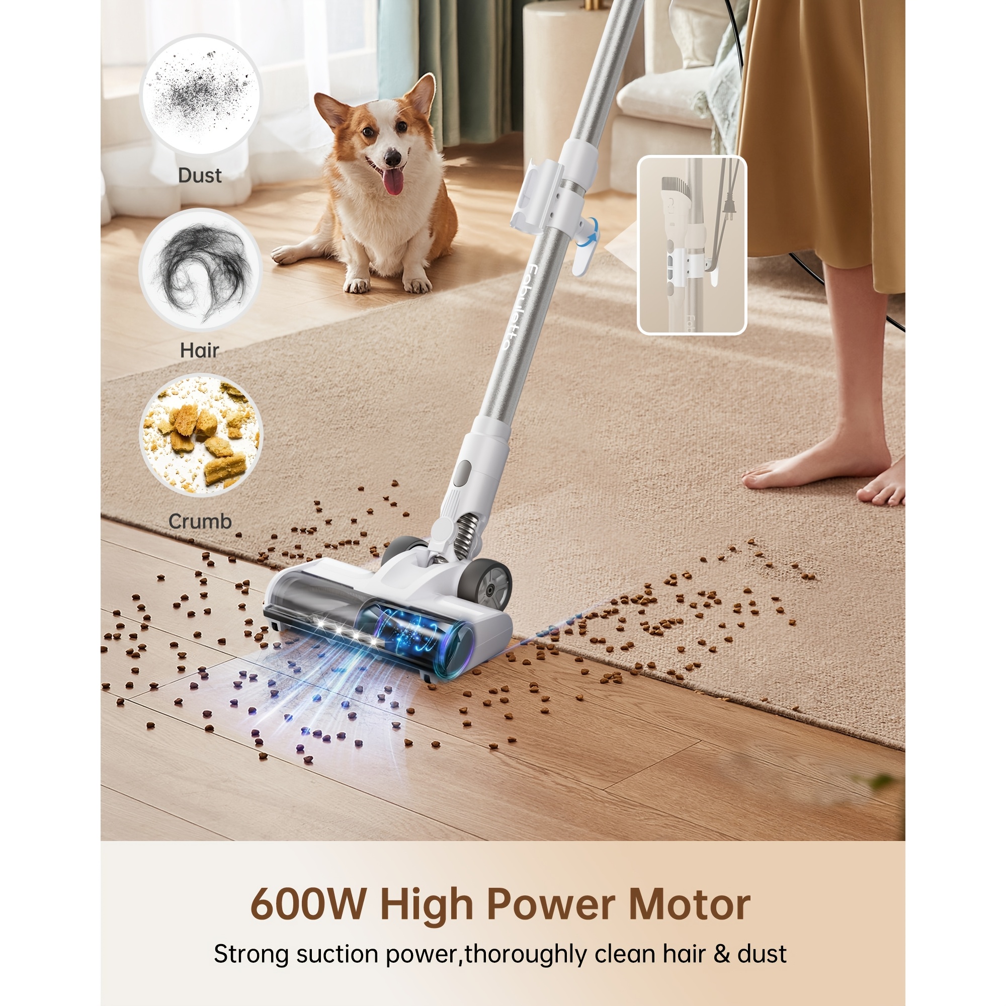 

Vacuum Cleaner, 20kpa Powerful Suction Vacuum With Led Light, 6 In 1 Corded Stick Vacuum For Carpet And Hard Floor Pet Hair, Handheld Vacuum Cleaner