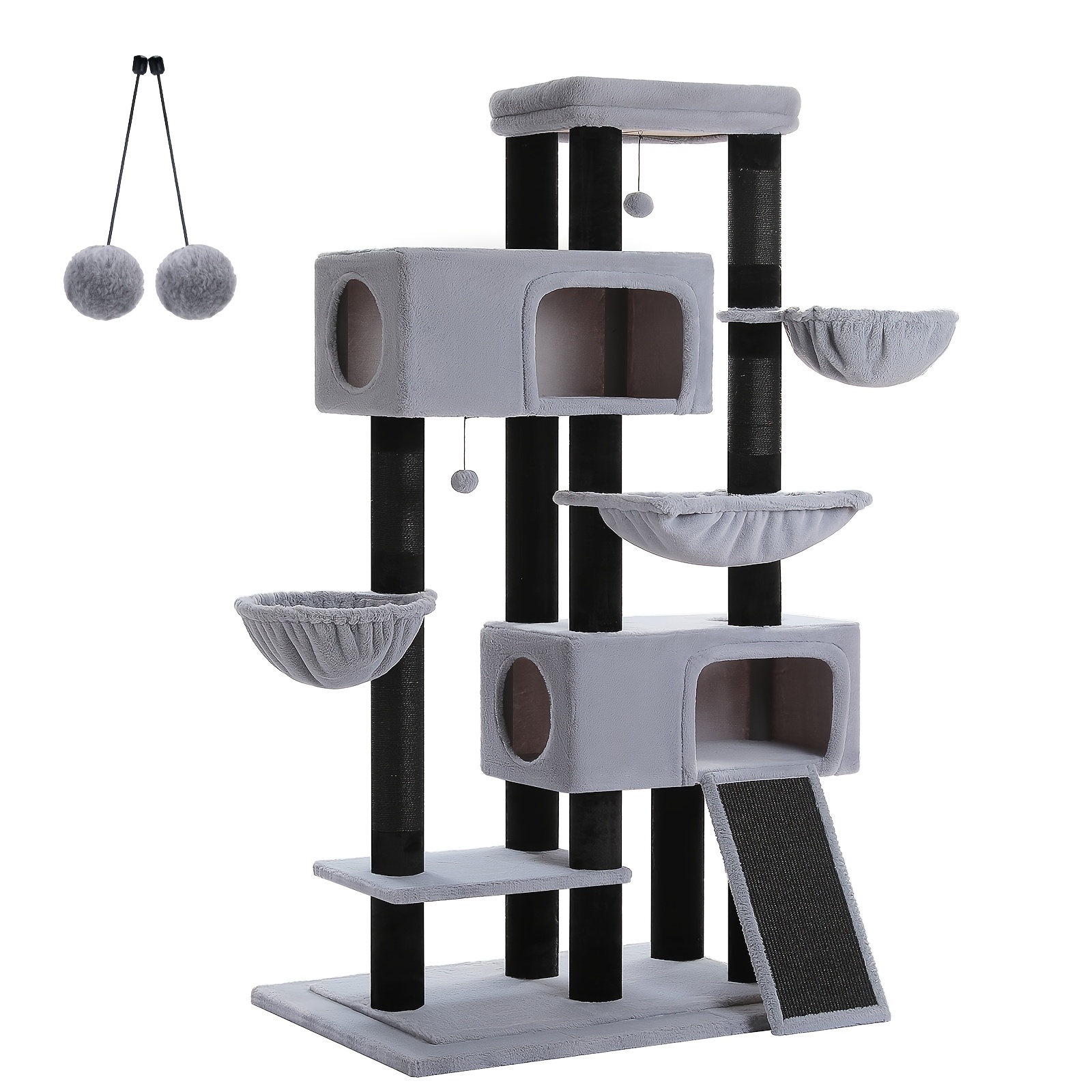 Image of Road Xxl Cat Tree For Multiple Indoor Cats, Multi-level Cat Tower With 2 Condos, Hammocks, Basket Perches, Sisal Scratching Posts And Climbing Ramp, Black&beige, Ships In 2 Boxes