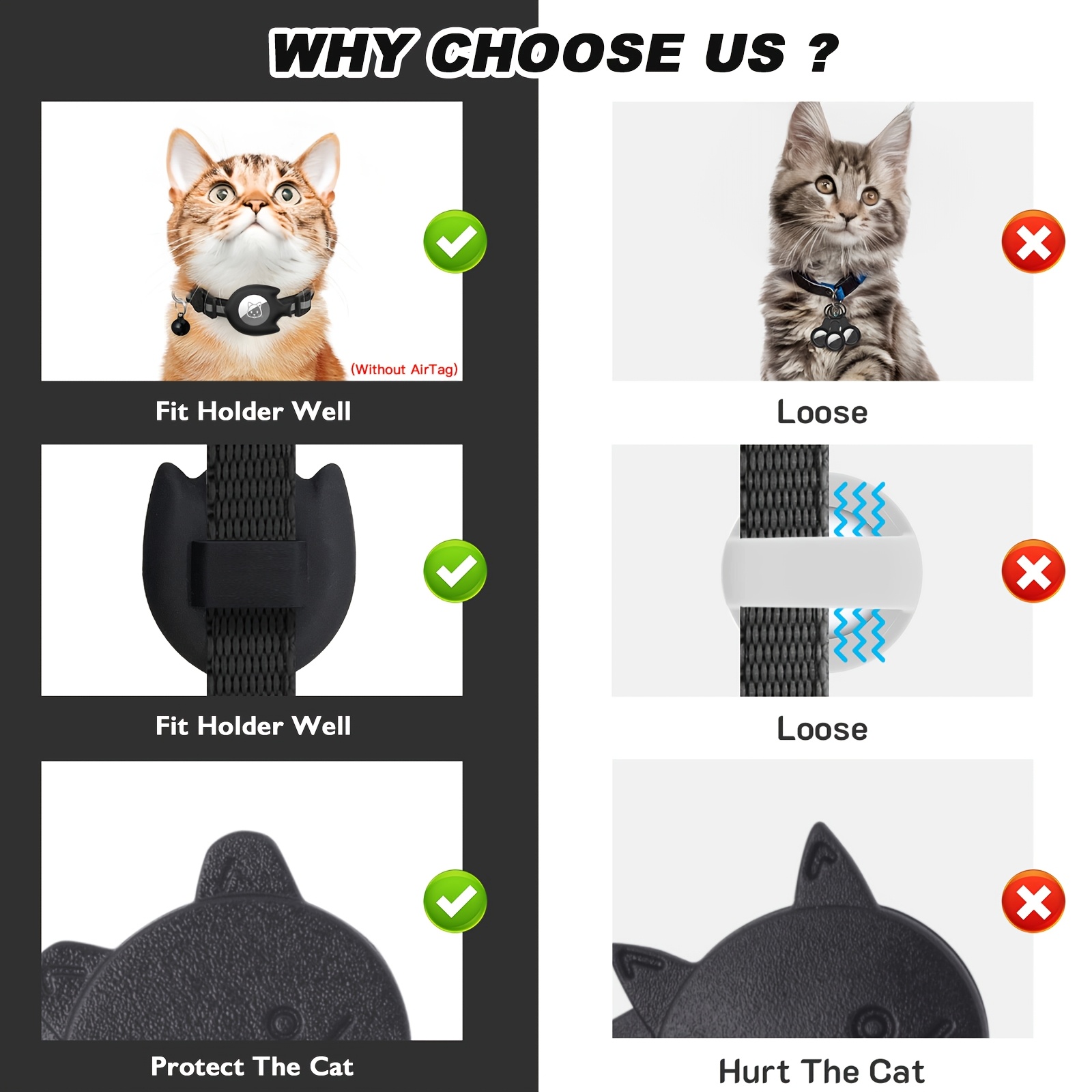 2pcs Cute Cat Collars, Fish-Shaped Holder Suitable for Airtag, Reflective, Breakaway, with Bell, Adjustable 17.78-30.48 cm, Safety Buckle, with Cat Collar Holder for Girl Boy Cats Pet Supplies, Gifts (Without Airtag), Without Battery - Image 5