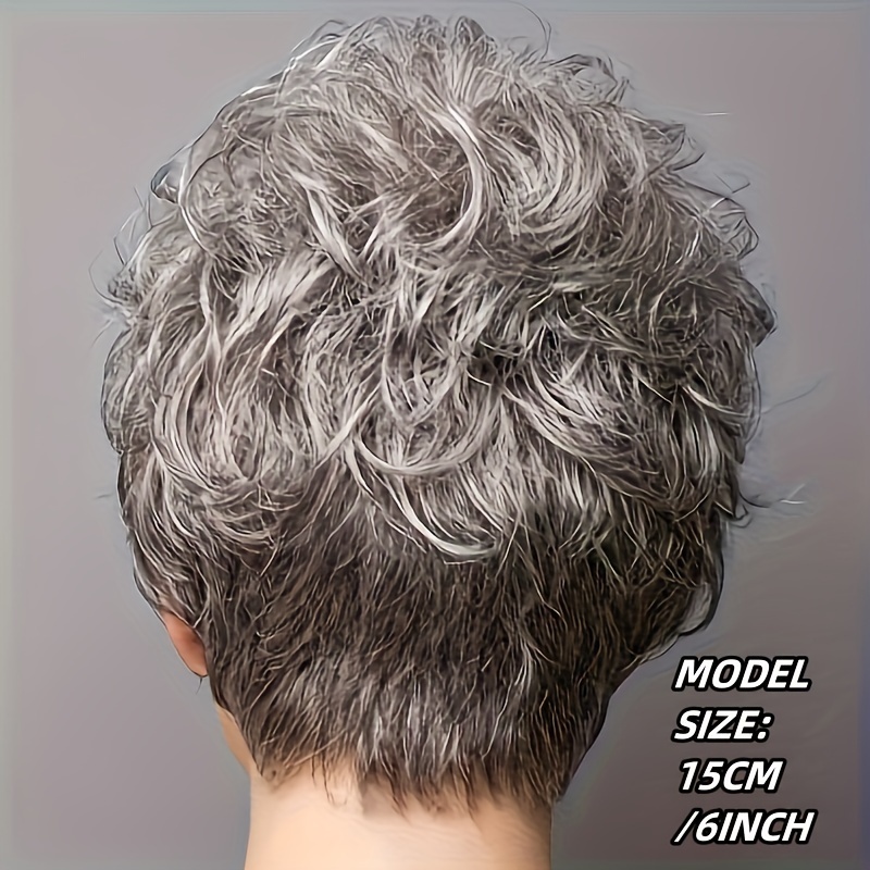 Short Pixie Cut Grey Curly Wig Bangs Women Mixed Silvery Temu