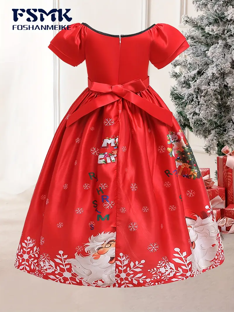 christmas party dress short sleeve Apple Red Baby Christmas Party Short Sleeve Pleated Wedding Flower Girl Dress