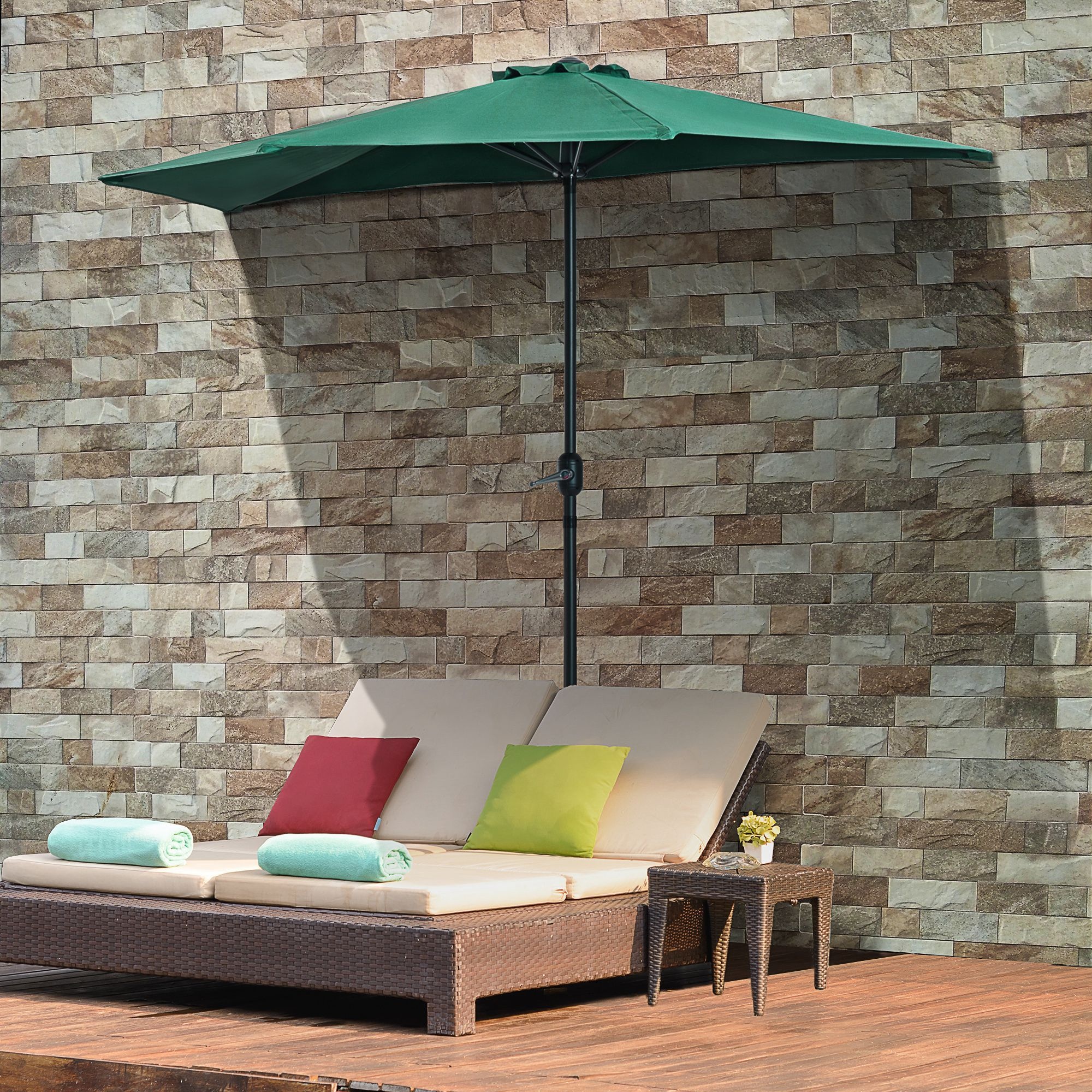 TEMU Parasol de -cercle de 9 pieds pour balcon extérieur, patio, jardin, fenêtre extérieure, protection solaire avec 5 nervures, vert foncé
