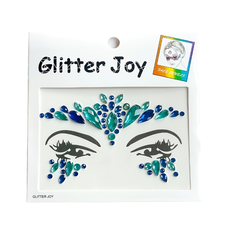 Image of Pink And Green Mixed Color Edm Festival Mermaid Rhinestone Face Stickers, Mixed Color Spliced Resin Acrylic Face Decoration Stickers, Halloween Carnival Party Tattoo Stickers