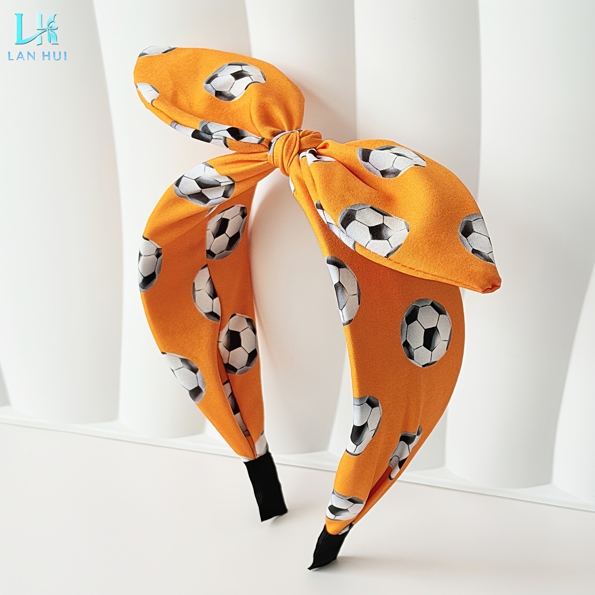TEMU A 3d Soccer Print Bow Bunny Ear Wide Headband, A Fashionable Sports Headband Suitable For Daily Wear, Parties, Cheerleading, And As A Hair