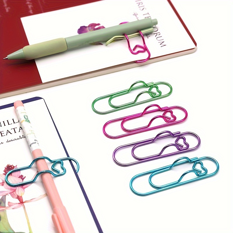 

10pcs Metal Love Pen Clip Creative Pen Insert Accessories Portable Fixed Pen Buckle Heart Multifunctional Bookmark Color Paper Clip Office Stationery Supplies Paper Clip