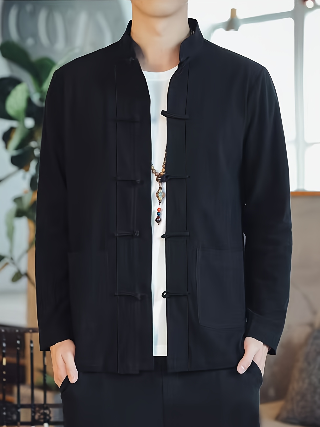 veste style chinois élégant homme lin respirant col Temu Morocco