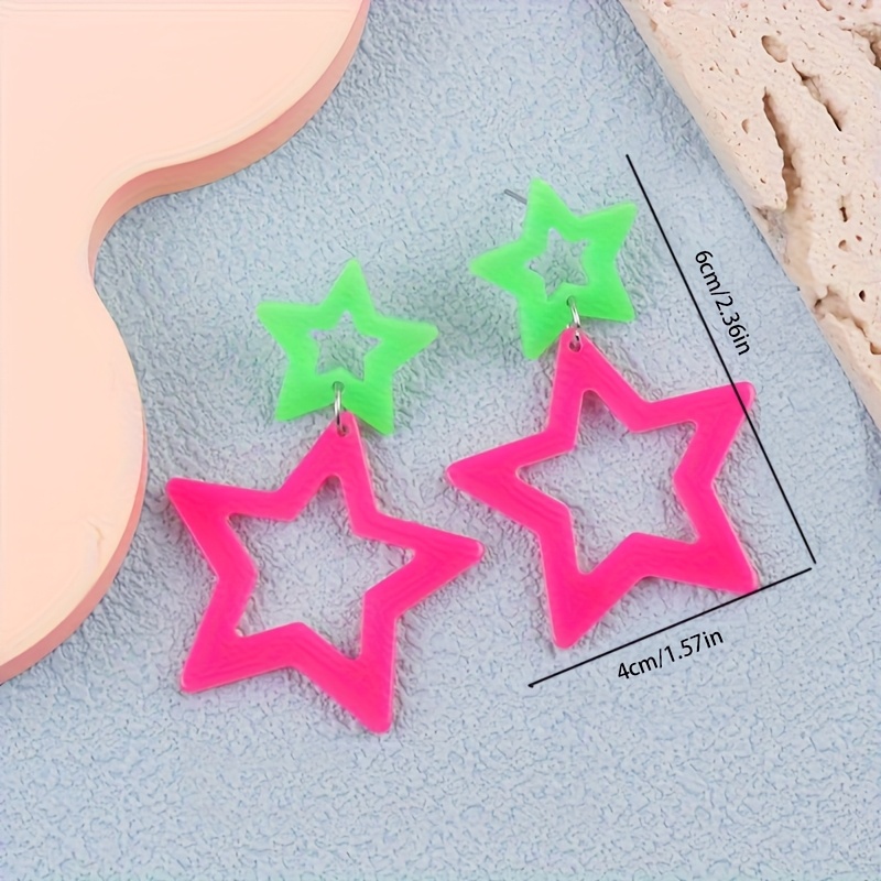TEMU Pendientes de espárrago acrílicos de puntas calada, tendencia de moda europea y americana, pendientes colgantes de personalidad de color