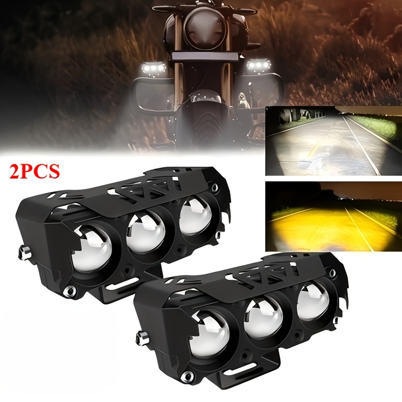 juego de 2 focos led para motocicleta - luz amarilla y  , luces de motocicleta de triple ojo para iluminación auxiliar de coche, iluminación exterior,  , suv, utv, luces para moto de cross