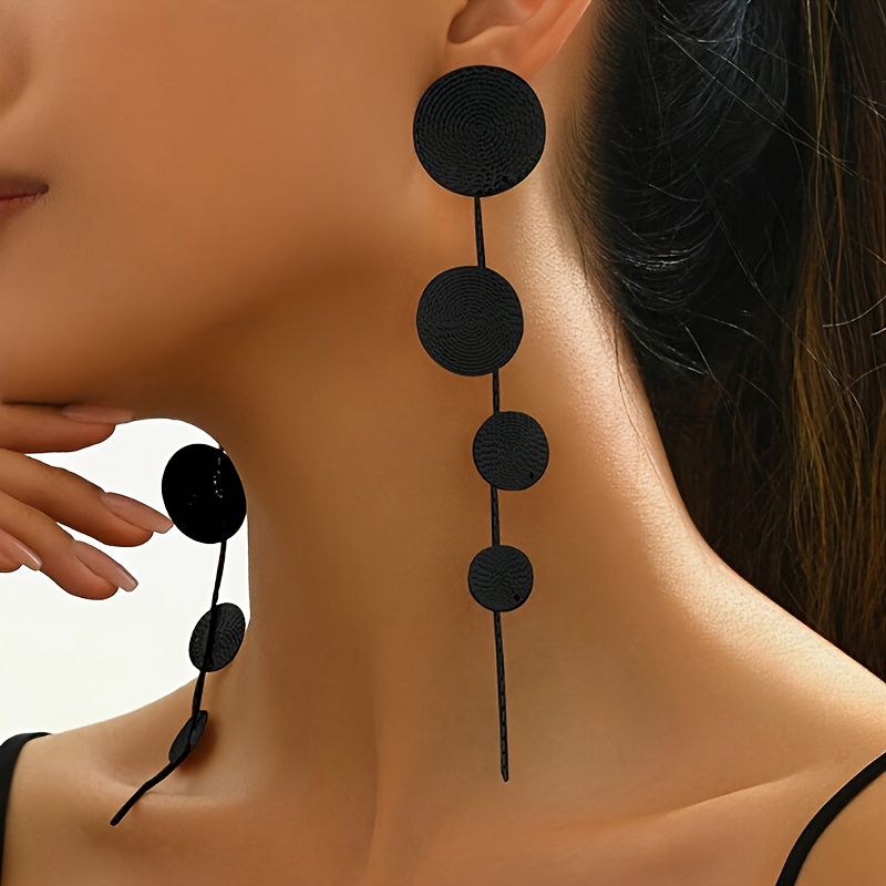 European And American New Style Patterned Tassel Round Disc Earrings