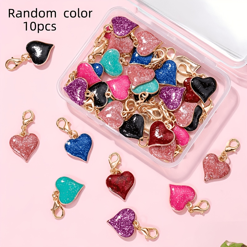 TEMU 10 Random Color Heart-shaped Keychains - Heart-shaped Glitter Pendant Keychains And Charms, Additions For Wallets, Backpacks, And Casual Shoes,
