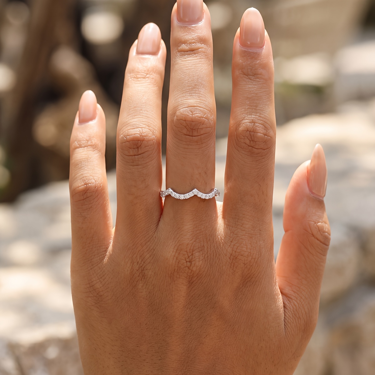 Micro-Paved V-Shaped Women's Ring, Elegant Gift